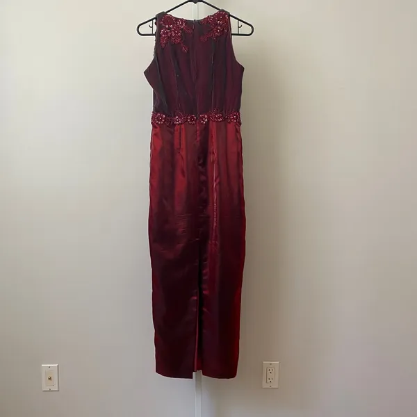 Henny Thionna Silk Moody Goth Ethereal Sequin Applique Maxi‎ Dress Red Prom Gown - Image 6