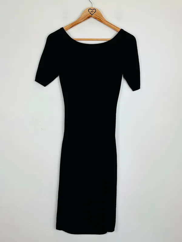 Theory Black Knit Midi Dress Open Back Cutout Minimalist Sheath S - Image 3