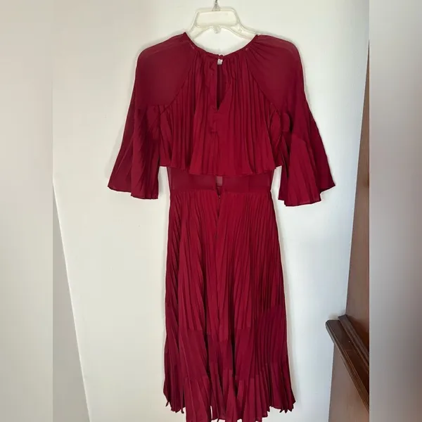 ASOS Pleated Sheer Crop Top Midi Dress Burgundy Size 2 Special Occasion - Image 14