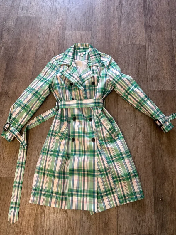 On 34th green plaid trench coat Size M - Image 3