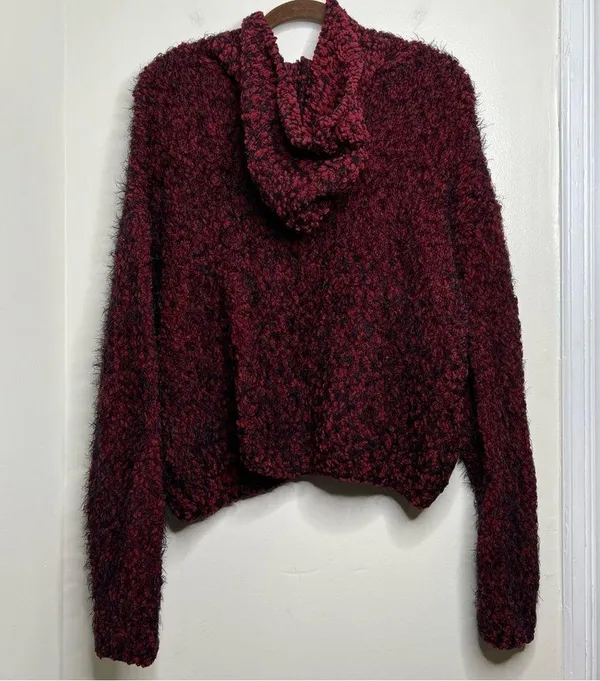 Lira Oversized Chunky Knit Hooded Sweater Women’s Size Large Boxy Fit Red Black - Image 3