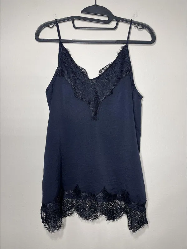 Topshop Navy Blue Lace Trim Cami Coquette Balletcore Y2k 4 - Image 5