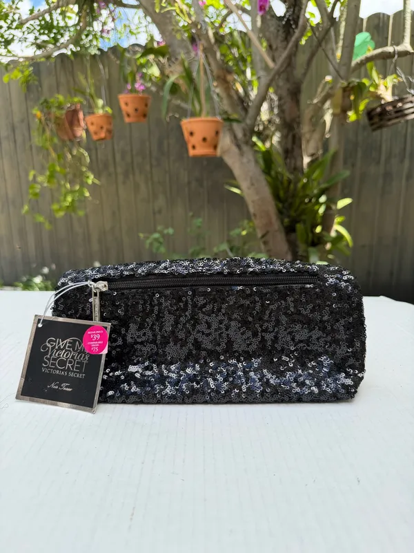 Victoria’s Secret Black Sequin Clutch Cosmetic Bag NWT Give Me VS Evening Pouch - Image 8