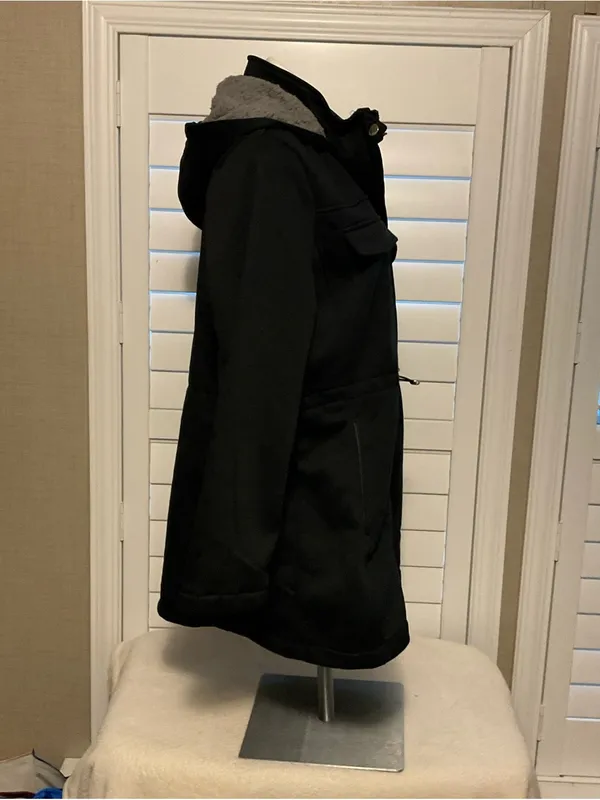 Big Chill Black Hooded Women's Trench Coat - Image 4