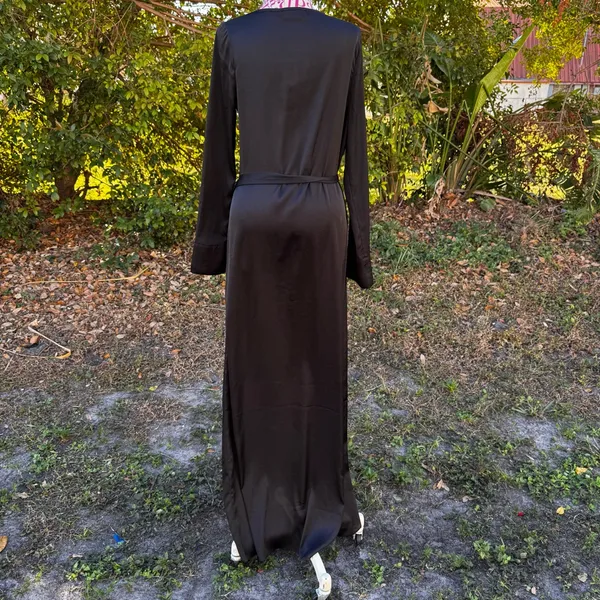 For Love & Lemons X‎ Jaime King La Lydia Wrap Dress Black Satin High Slit Size S - Image 6