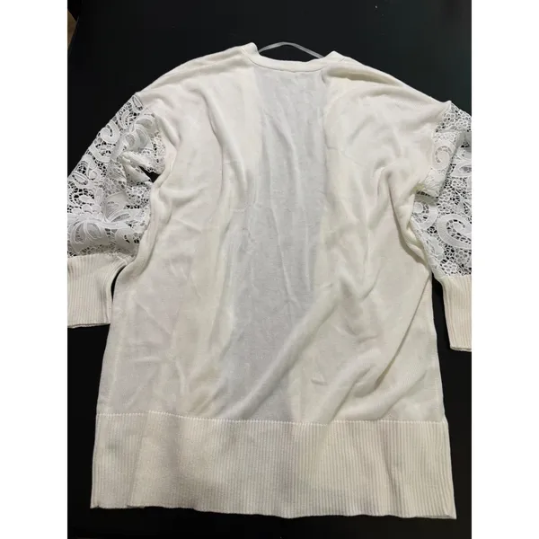 Torrid White Lace Sleeve Open Front Cardigan Plus Size 3 3X Longline Sweater - Image 5