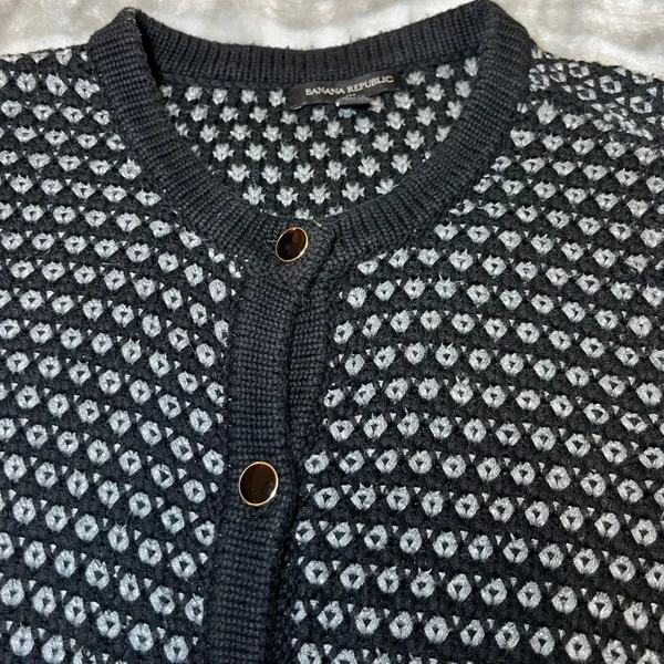 Banana‎ Republic Womens Size Small Metallic Textured Knit Cardigan Sweater Black - Image 6
