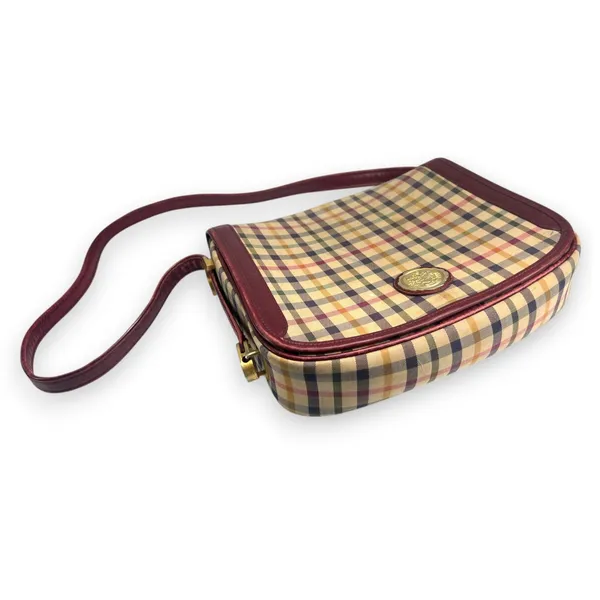 Vintage 70's Daks London Tartan House Check Shoulder Bag Crossbody Purse Brass - Image 3