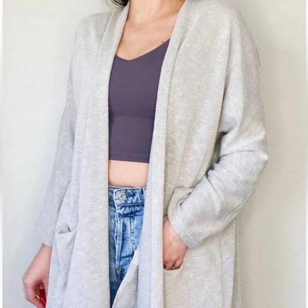 DONNI Anthropologie Sandwash‎ Cardigan OSFM Ribbed Sweater Coat Gray One Size - Image 3