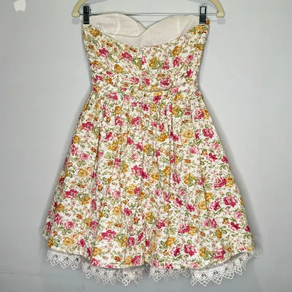 🍁 Minuet Cottagecore Floral Boho Strapeless Mini Party Cocktail Dress‎ Small - Image 2