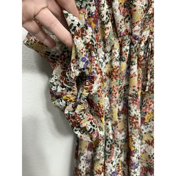 Entro Floral Mini Dress Size Large V-Neck Long Sleeve Tie Waist Boho Festival - Image 5
