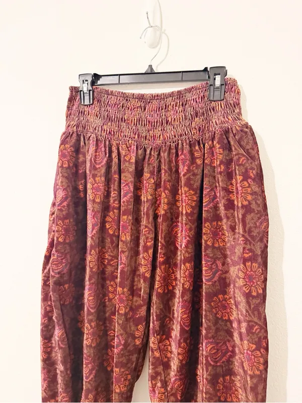 Free People FP One Marla Velvet Harem Gypsy Pants Plum Bohemian Medium M - Image 5