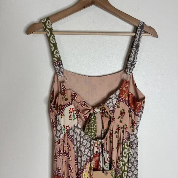 Anthropologie ATL The Label Dress Gypsiana ruffle ladies M Pink Boho Patchwork Maxi Rayon - Image 10