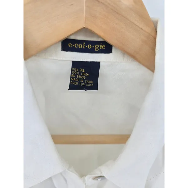 e·col·o·gie Linen Shirt Womens XL‎ Button Down White Chevron Stitching EUC - Image 2