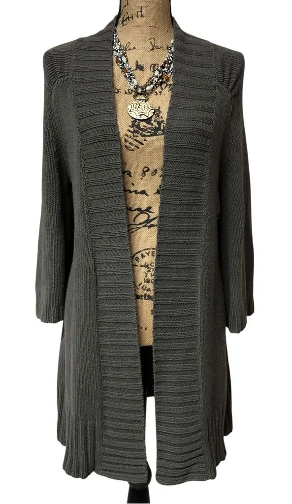 Anthropologie ‘Tabitha’ Charcoal Gray Ribbed Open-Front Long Cardigan Euc! - Image 2