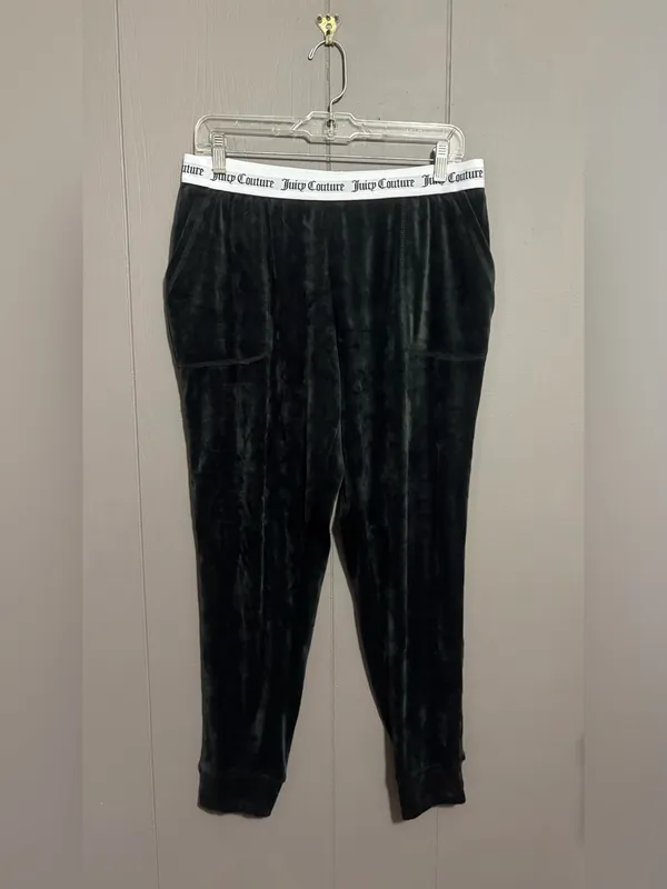 JUICY COUTURE Black Velour Joggers with Logo Waistband and Rhinestone Back - Image 2