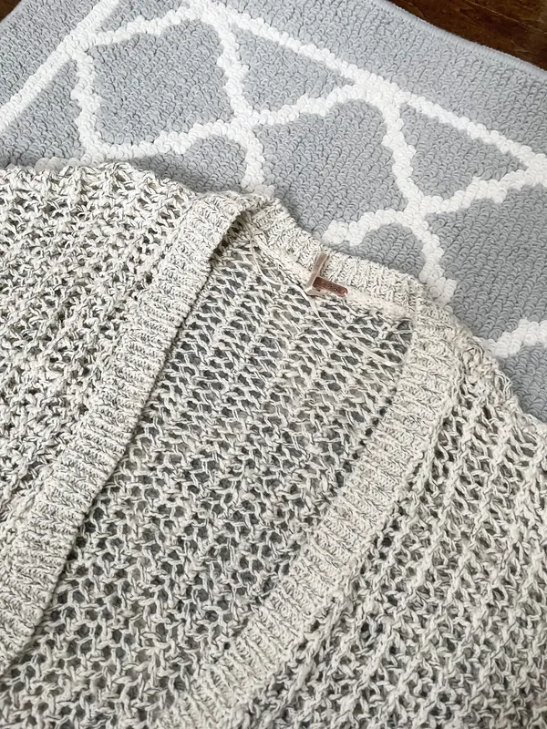 Free People marble tan crochet knit open cardigan quarter sleeve sweater - Image 6