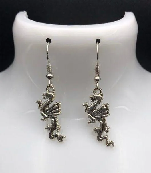 Handmade Silver Dragon Earrings - Image 2