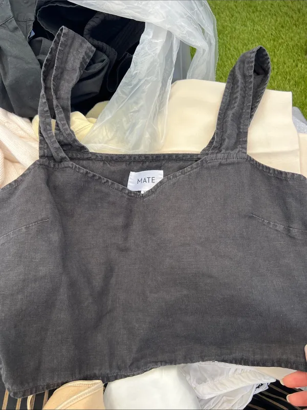MATE The Label Coco Crop 100% Linen Tank Top Vintage Black XS - Image 3