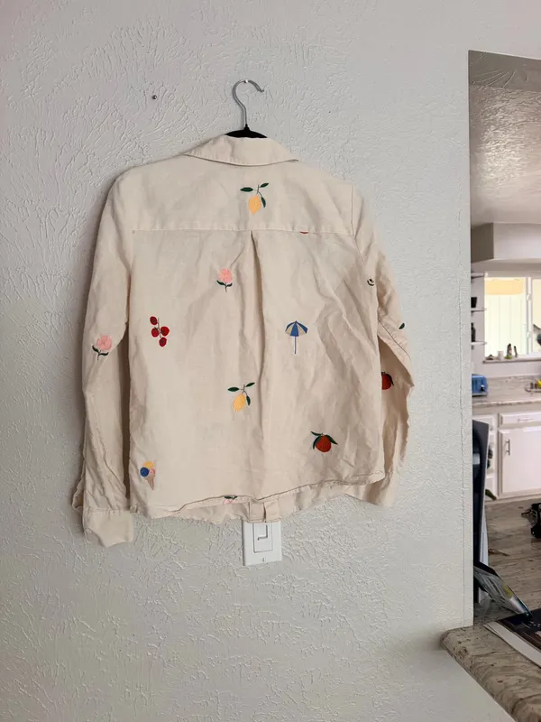 Sézane x Pangea Tomboy Shirt Fruit Floral Embroidered Ecru Linen Button down - Image 13