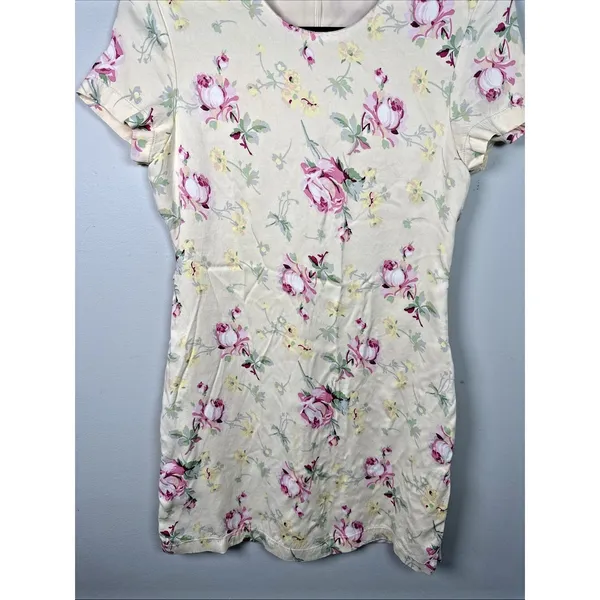 Zara Medium Dress Womens Floral Short Sleeve 90s Style‎ Yellow Pink Roses Lined - Image 10