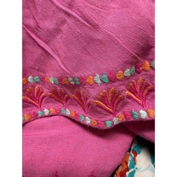 Vineyard Vines Pink Linen Blend Embroidered Strapless Ruffle Romper XXS - Image 6