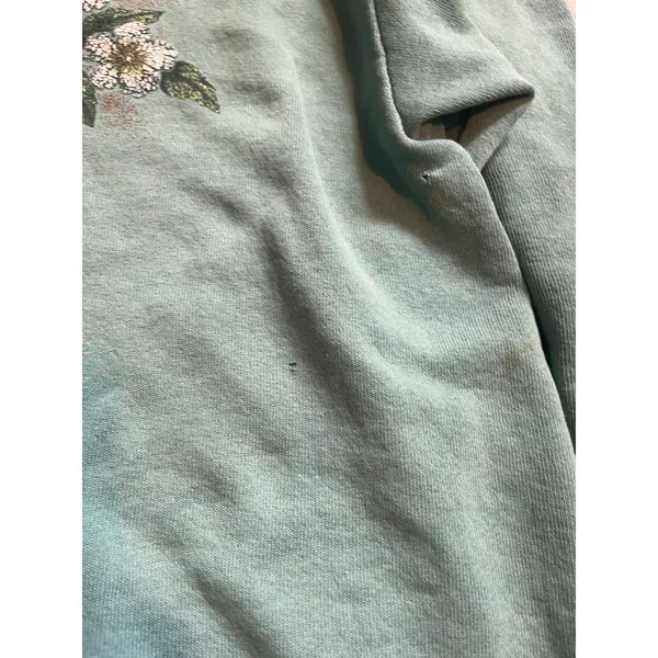 Vintage grandma collar sweatshirt white flower green size med - Image 4