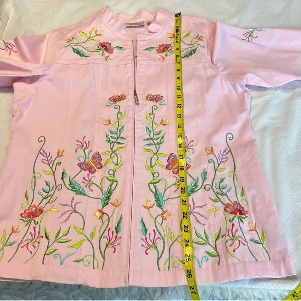 Vintage Quacker Factory Floral Embroidered Zip Up Jacket Women’s Size Large Pink - Image 10