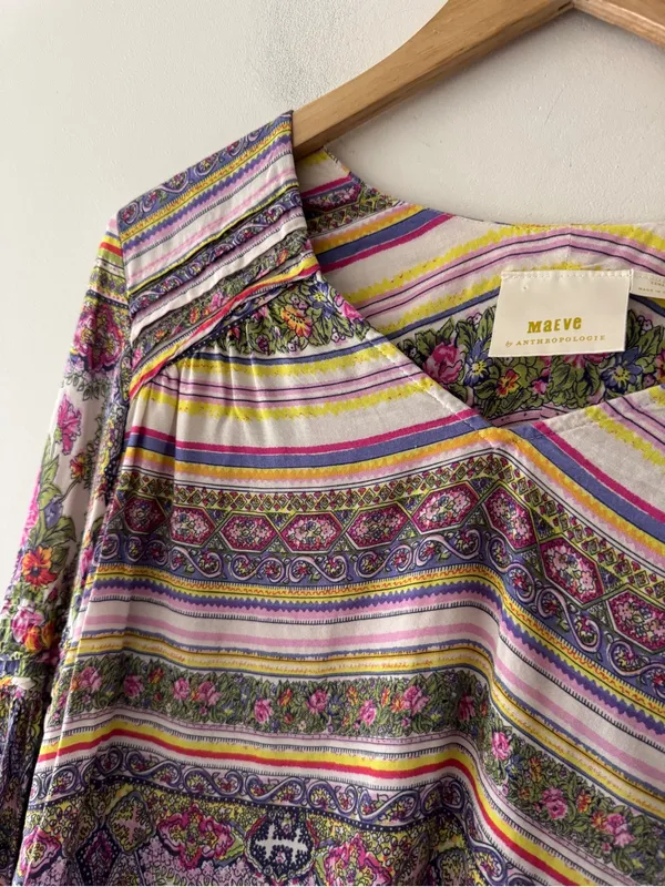 Anthropologie Maeve Gorgeous Boho Floral Puff Sleeve‎ Ceresco Peasant Top - Image 5