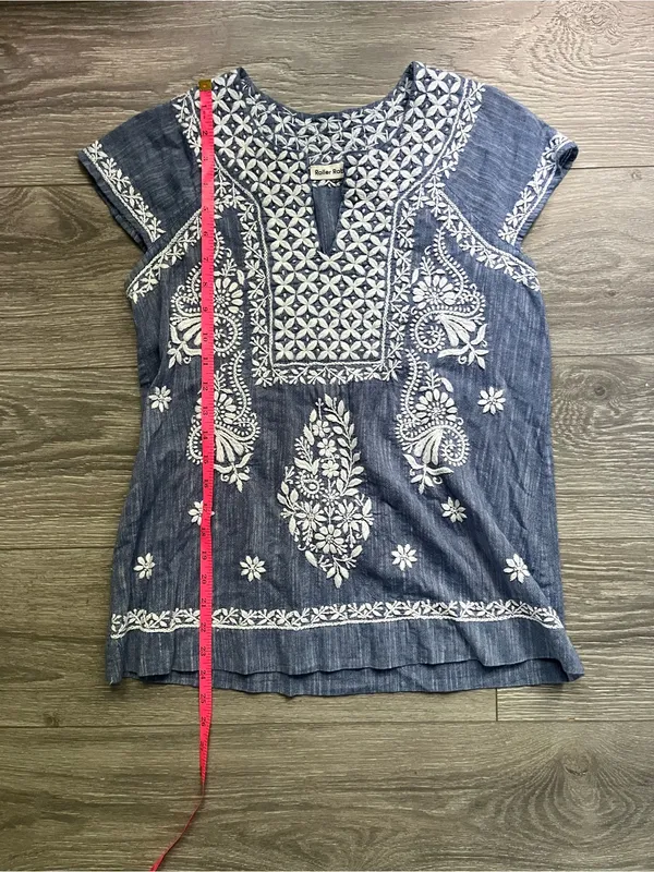 Roller Rabbit Blue White Cap Sleeve Embroidered 100% Cotton Boho Preppy Top S - Image 7