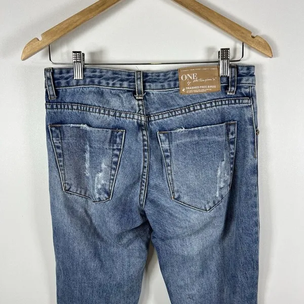 One By One Teaspoon Trashed Free Birds Distressed Low Rise Medium Wash Jeans 24‎ - Image 7