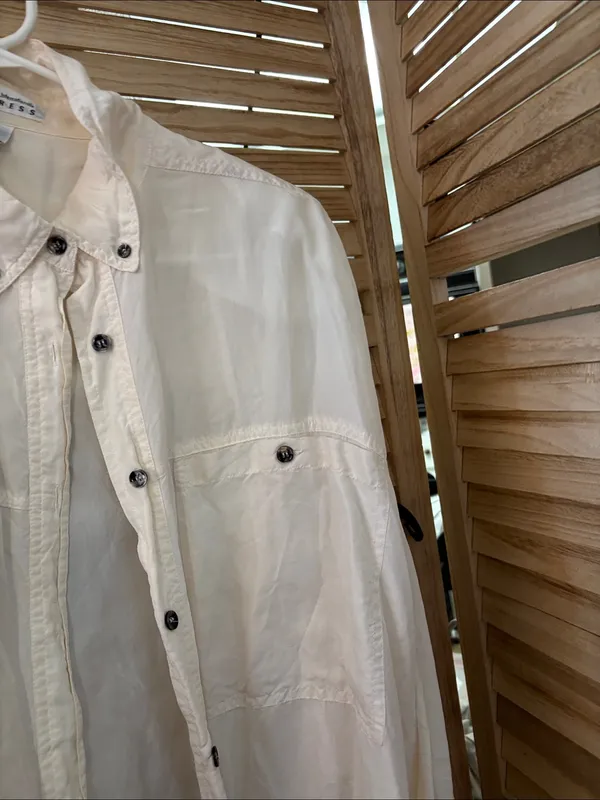 Express Vintage Silk Cream Lightweight Button-Up Shirt Large - Image 2