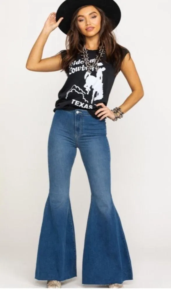 Free People Just Float On Flare Jeans Sz 26 Dark Wash Denim Stretch Western - Image 3