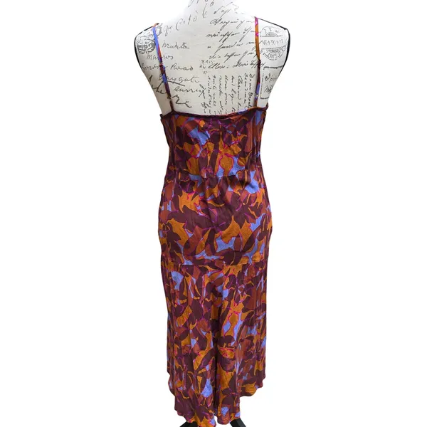 Roller Rabbit‎ Womens Purple Orange Abstract Floral Viscose Midi Slip Dress M - Image 4