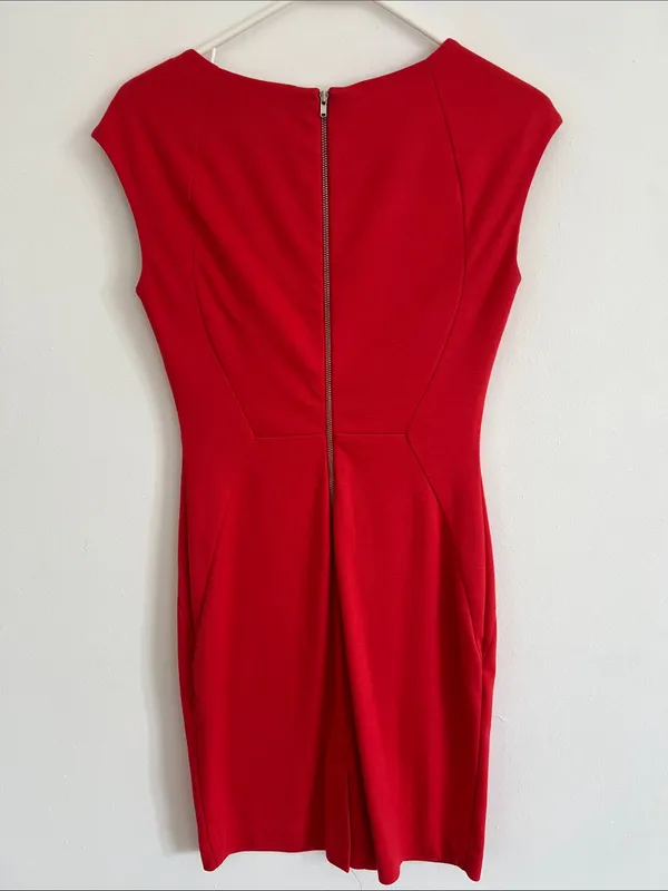 The Limited Red Midi Sheath Dress with Cap Sleeves - Image 3