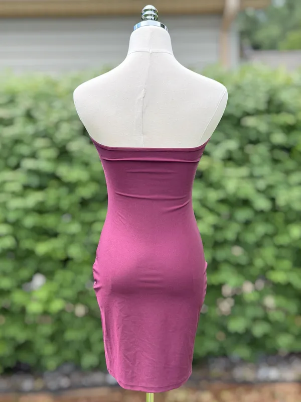 SER.O.YA Merlot Shimmer Glam Strapless Bodycon Mini‎ Dress Cocktail Party Club S - Image 4