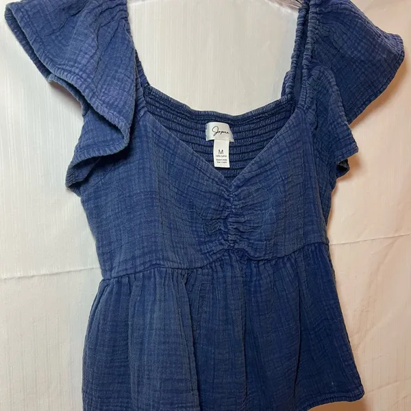 Jopna Boho Revival Ruffle Crop Top 100% Cotton Navy Blue Size M - Image 2