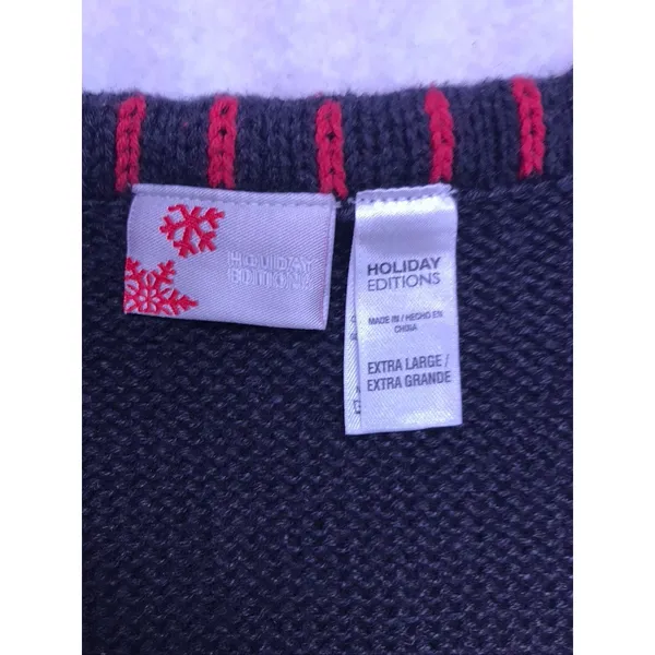 Holiday Editions Sweater Vest Women XL Black‎ Red Poinsettia Beaded Christmas - Image 2