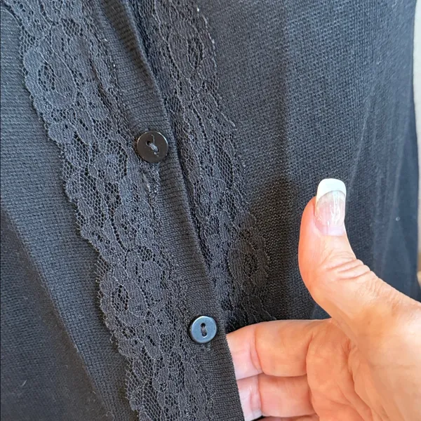 METAPHOR Lightweight Black Cotton Blend Button Up Cardigan Lace NWT Size Large - Image 5