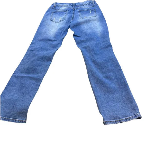 Distressed Heart Patch Jeans Cute Y2K Aesthetic Denim Ripped Straight Leg Pant M - Image 14