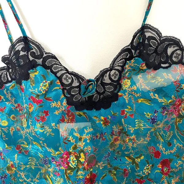 VTG Victorias Secret Gold Label Forest Green Nightwear Lacey Silk Coquettecore S - Image 6