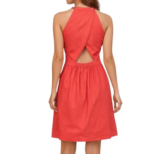Market & Spruce NWT Halter Dress Linen Coral Linen Cotton Women's Size Medium - Image 2