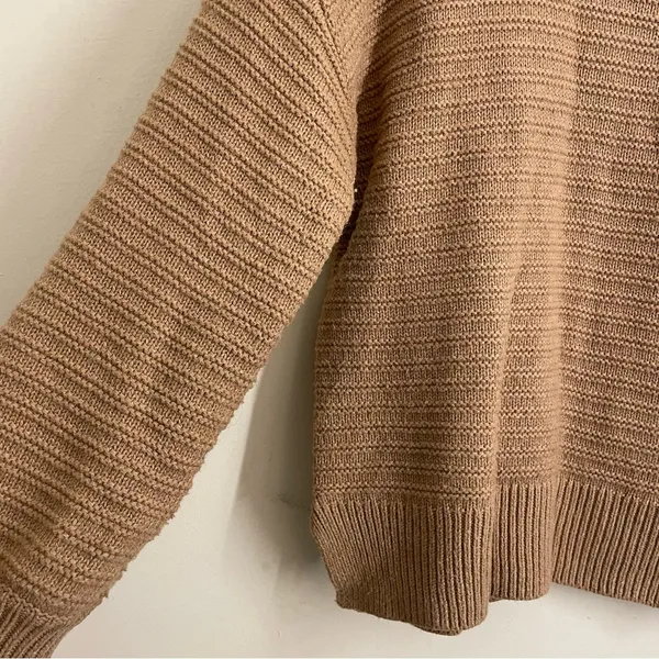 Madewell Merino Wool Blend Textured Knit Ruffle Sweater Camel Brown Size S - Image 9