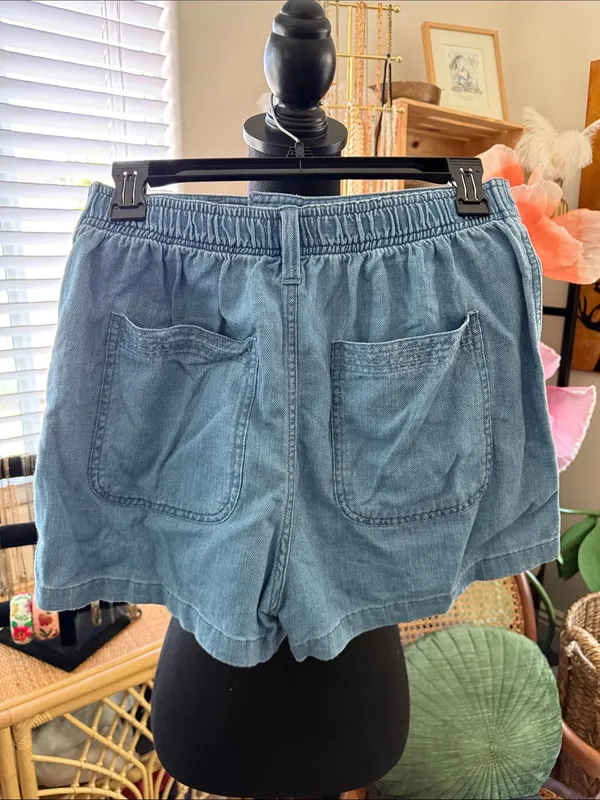 Madewell Camp Blue Chambray High Rise Preppy Resort Montauk Denim Shorts - Image 2