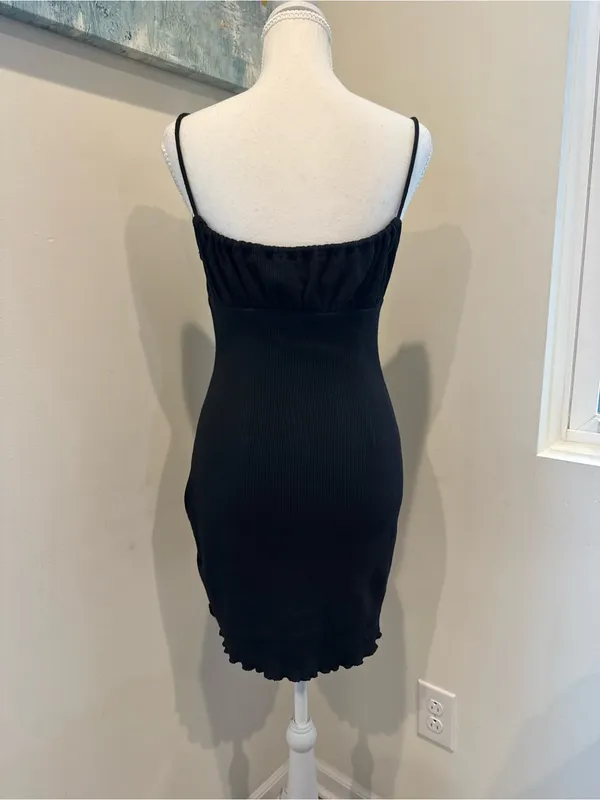 Princess Polly Black Ribbed Tie-Front Slip Dress - Image 2