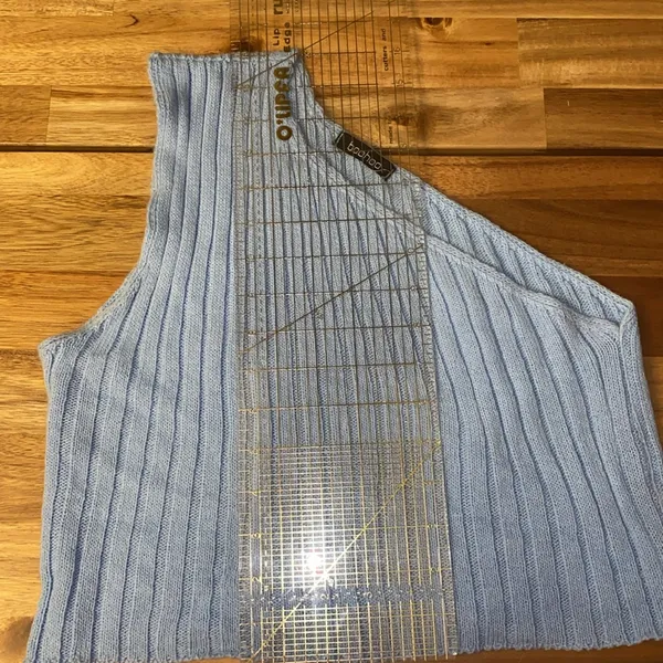 Boohoo Knit Sweater pajama set small Sky Blue one shoulder top & shorts ribbed - Image 10