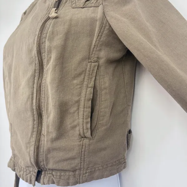 Free People Moto Jacket Women 4 Brown Olive Eyelet Embroidered Linen Cotton - Image 5