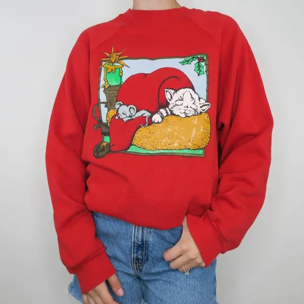 Tultex Vintage 80s Cat & Mouse Christmas Sweatshirt - Image 3