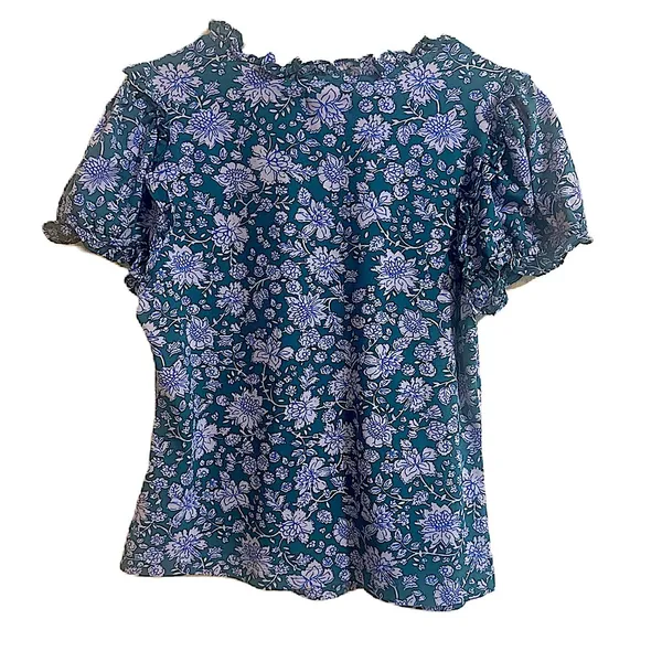 Maeve By Anthropologie Women's Ruffle Puff Sleeve V-Neck Henley Tee Blouse Large - Image 12