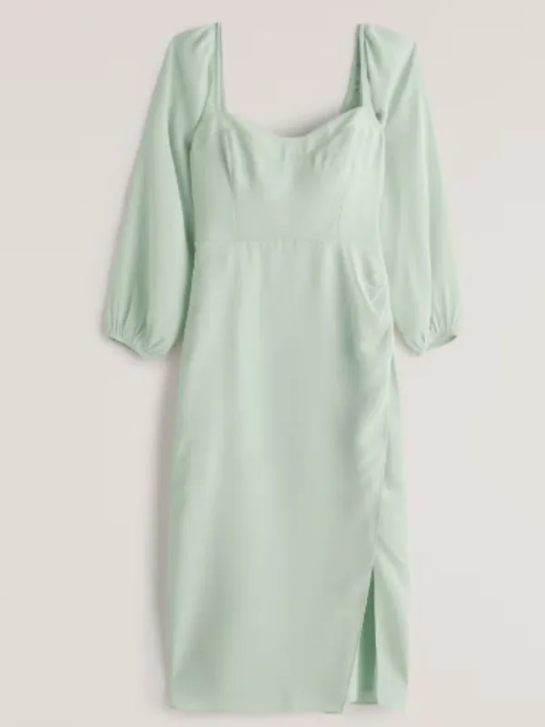 Abercrombie & Fitch Long-Sleeve Draped Skirt Midi Dress Mint Green - Large‎ - Image 4
